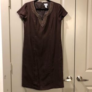 Chico’s | Brown Beaded Neckline Linen Dress